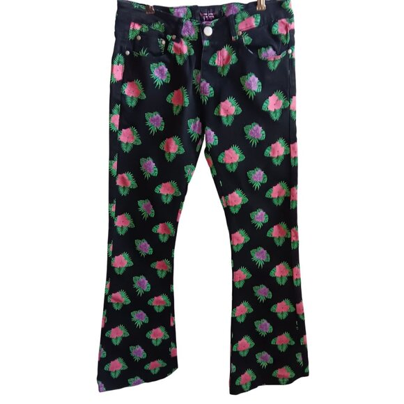FALLON TAYLOR Women’s Jeans, 29 Floral Printed Stretch Bootcut Denim 29x33 Black - Picture 1 of 5